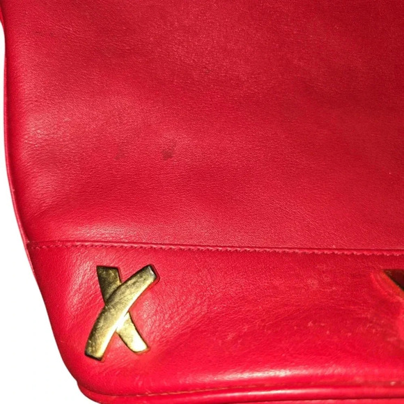 Vintage Paloma Picasso RED Leather X Gold Logo Shoulder Bag - Picture 3 of 9